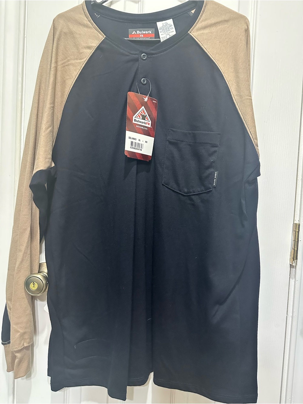 Men's Two-Tone Black and Tan Henley FR Work Shirt